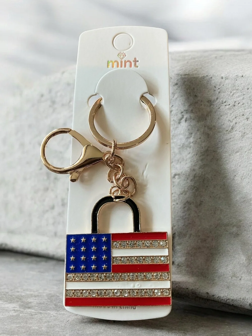 Rhinestone Keychain Bundle of 3 Crystal Bear, Teal Crab & RWB Flag Keychain NWOT